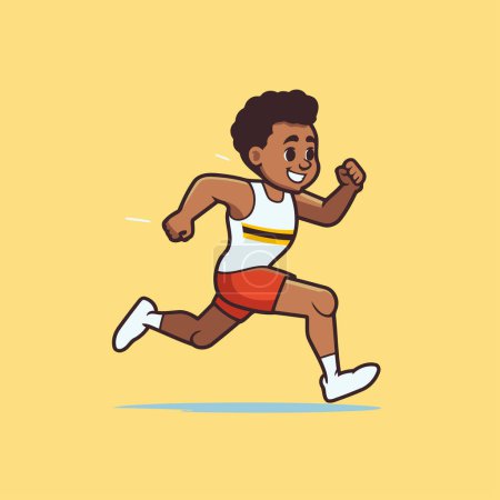 Illustration for African american male runner running. Vector illustration in cartoon style. - Royalty Free Image
