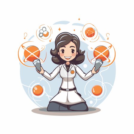 Illustration for Girl playing table tennis. Vector illustration in cartoon style on white background. - Royalty Free Image