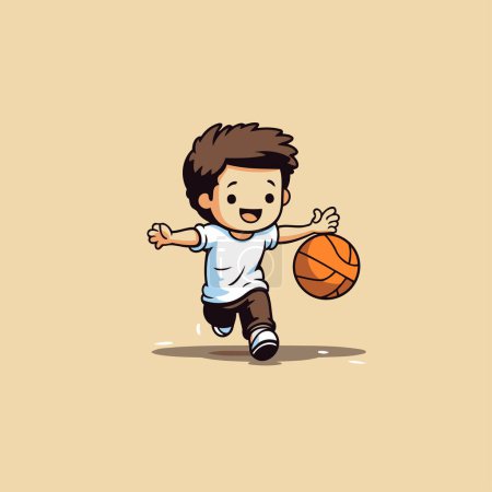 Téléchargez les illustrations : Un garçon de dessin animé jouant au basket. Illustration vectorielle d'un garçon jouant au basket. - en licence libre de droit