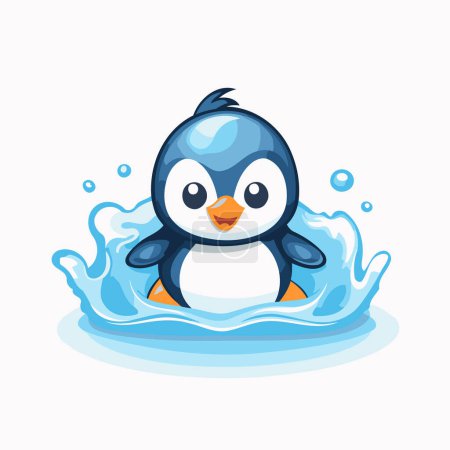 Téléchargez les illustrations : Mignon pingouin dessin animé nageant dans l'eau. Illustration vectorielle. - en licence libre de droit
