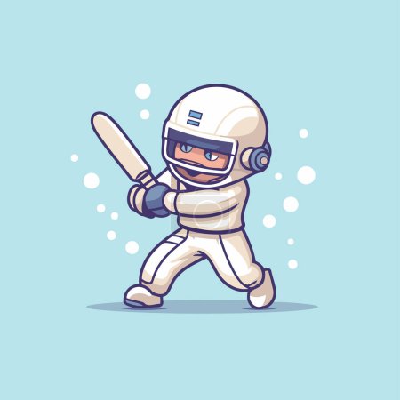 Illustration for Cricket player in helmet and gloves holding baseball bat. Vector illustration. - Royalty Free Image