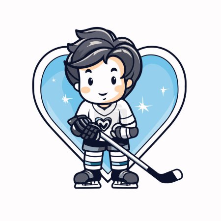 Joli garçon jouant au hockey sur glace. Illustration vectorielle dans le style dessin animé.