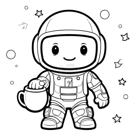 Ilustración de Personaje de la mascota de dibujos animados astronauta blanco y negro Vector Ilustración - Imagen libre de derechos