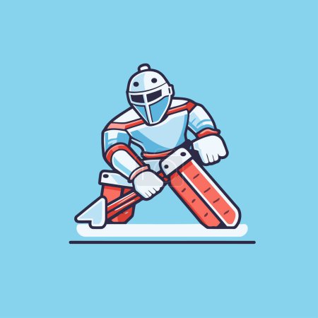 Hockey player vector illustration. Cartoon hockey player in helmet and skates.