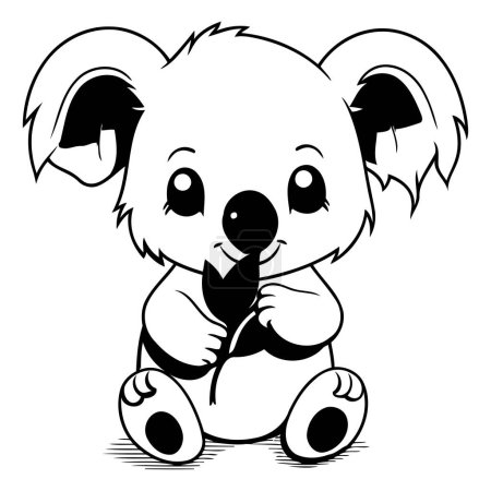 Téléchargez les illustrations : Illustration de dessin animé noir et blanc de personnage animal Koala mignon pour livre à colorier - en licence libre de droit
