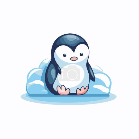 Téléchargez les illustrations : Mignon pingouin assis sur la banquise. Illustration vectorielle. - en licence libre de droit