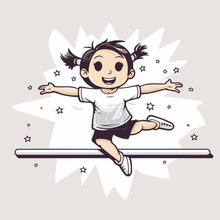 Illustration for Cute little girl jumping on a seesaw. Vector illustration. - Royalty Free Image