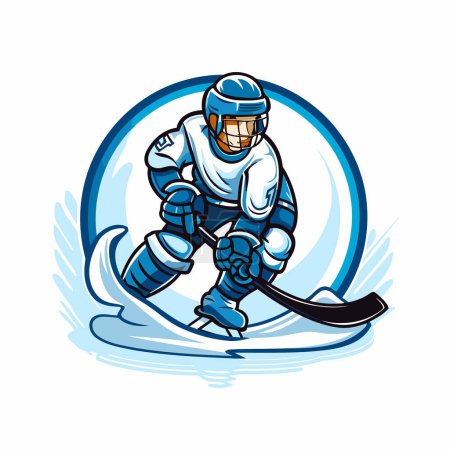 Illustration for Ice hockey player with the stick and puck. sport vector logo. - Royalty Free Image