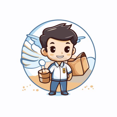 Illustration for Cute Boy with a Bag of Food and Angel. Vector illustration. - Royalty Free Image
