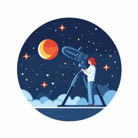 Illustration for Astronaut watching the moon. Vector illustration in flat style. - Royalty Free Image
