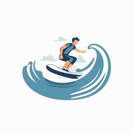 Illustration for Surfer vector illustration. Isolated on white background. Flat design. - Royalty Free Image