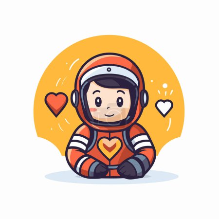 Illustration for Cute astronaut boy in space suit with heart. Vector illustration. - Royalty Free Image
