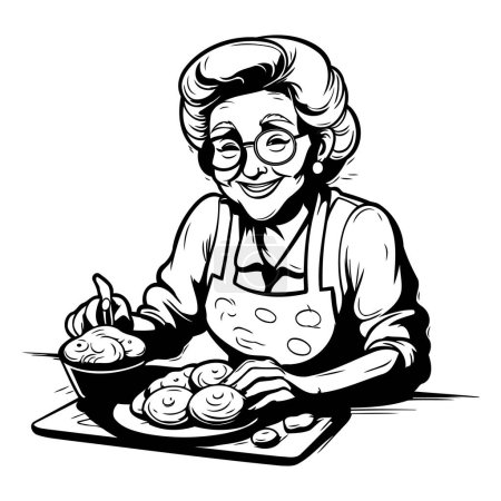 Téléchargez les illustrations : Femme âgée faisant des gâteaux. Illustration vectorielle prête pour la découpe vinyle. - en licence libre de droit