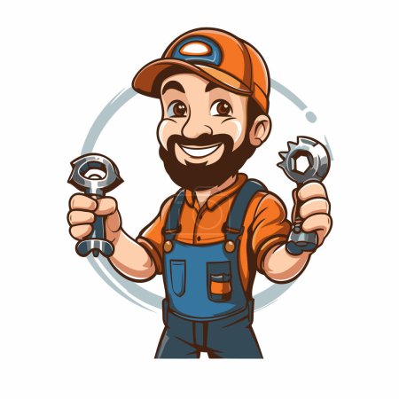 Illustration for Repairman with wrench. Vector illustration of a plumber. - Royalty Free Image