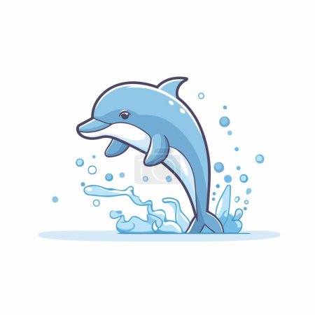 Dolphin jumping through the water. Cute cartoon vector illustration.