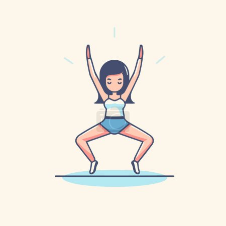 Téléchargez les illustrations : Femme faisant de l'exercice de yoga. Illustration vectorielle dans un style de dessin animé plat. - en licence libre de droit