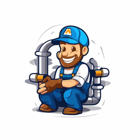 Illustration for Plumber with a drill. Vector illustration. Isolated on white background. - Royalty Free Image