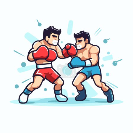 Téléchargez les illustrations : Illustration vectorielle de deux boxeurs masculins en action dynamique et en mouvement. - en licence libre de droit