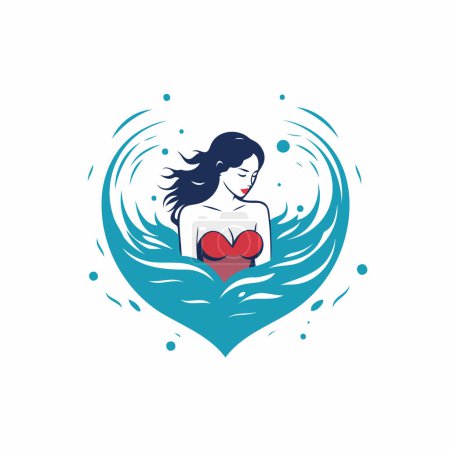 Illustration for Vector illustration of a woman with heart in the water. Love concept. - Royalty Free Image