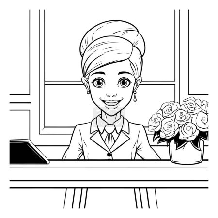 Illustration for Businesswoman with flowers avatar cartoon in the office vector illustration graphic design - Royalty Free Image