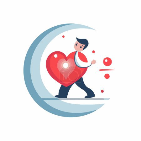 Téléchargez les illustrations : Illustration vectorielle d'un homme tenant un cœur rouge sur un fond blanc. Style plat. - en licence libre de droit