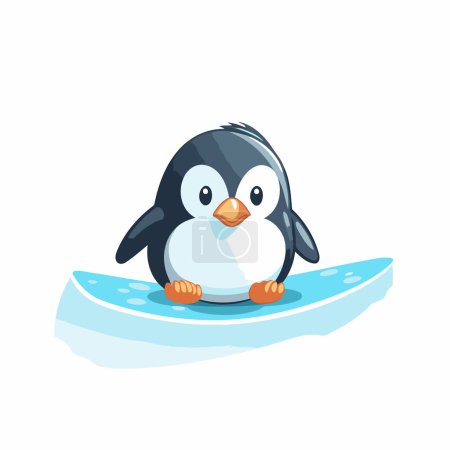 Téléchargez les illustrations : Mignon pingouin dessin animé sur planche de surf vecteur Illustration isolé sur un fond blanc. - en licence libre de droit