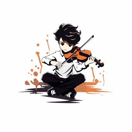 Téléchargez les illustrations : Illustration d'un garçon jouant du violon sur fond blanc. - en licence libre de droit
