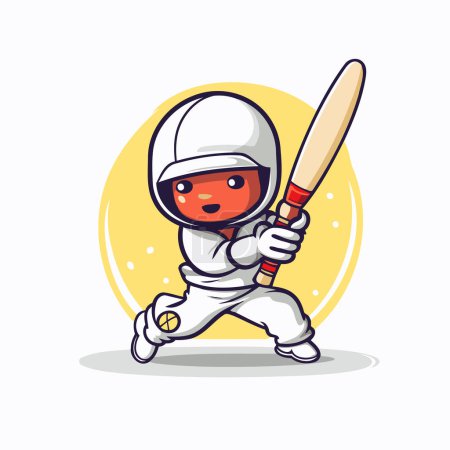 Téléchargez les illustrations : Illustration vectorielle du joueur de cricket. Joueur de baseball dessin animé mignon. - en licence libre de droit