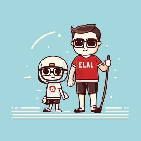 Illustration for Vector illustration of a boy and a girl wearing aviator glasses. - Royalty Free Image