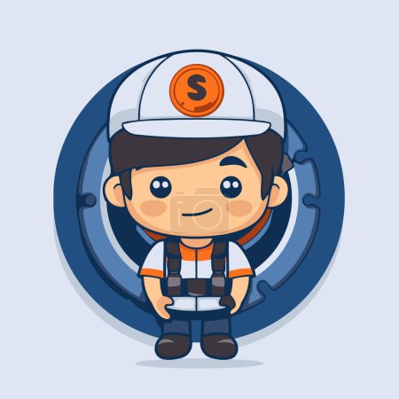 Illustration for Cute boy worker with gear wheel. Vector cartoon character illustration. - Royalty Free Image