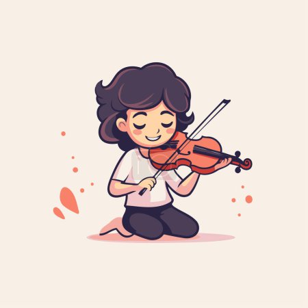 Téléchargez les illustrations : Jolie petite fille jouant du violon. Illustration vectorielle dans le style dessin animé. - en licence libre de droit