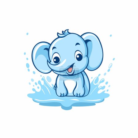 Téléchargez les illustrations : Joli bébé éléphant dans l'eau. Illustration vectorielle isolée sur fond blanc. - en licence libre de droit