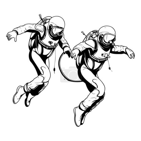 Astronaut and astronaut in spacesuit. Vector illustration on white background.
