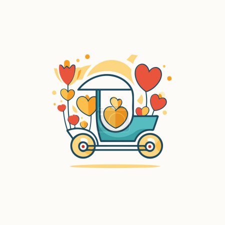 Illustration for Cute retro toy car with hearts and balloons. Vector illustration. - Royalty Free Image