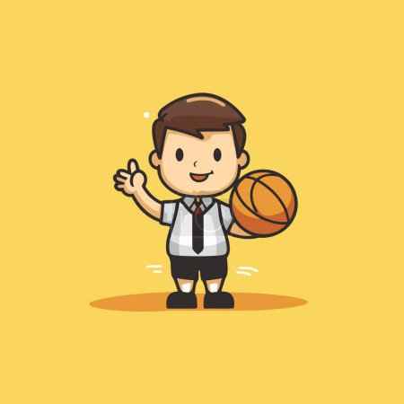Illustration for Businessman holding basketball ball and showing thumbs up cartoon vector illustration. - Royalty Free Image