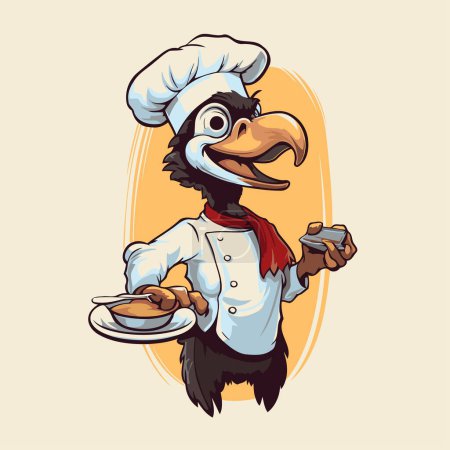 Illustration for Eagle chef holding a cup of coffee. Vector illustration in cartoon style. - Royalty Free Image