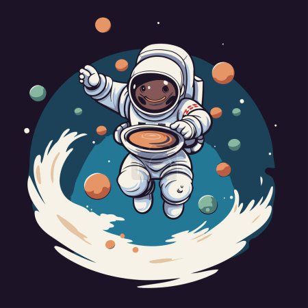 Téléchargez les illustrations : Un astronaute volant sur la lune. Illustration vectorielle dans le style dessin animé. - en licence libre de droit