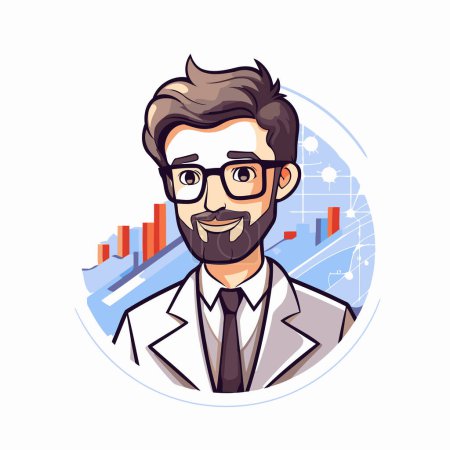 Illustration for Vector illustration of a doctor in a white coat with a beard and glasses. - Royalty Free Image
