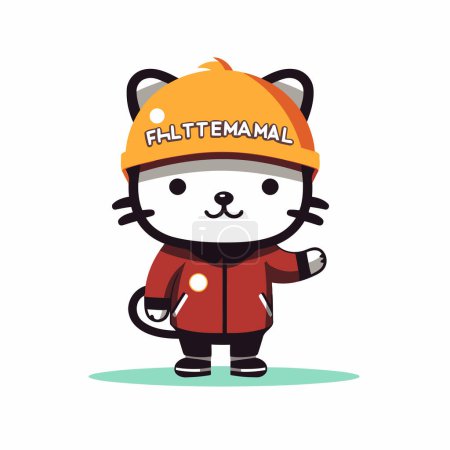 Illustration for Cute cat firefighter in uniform. Vector illustration in flat style. - Royalty Free Image