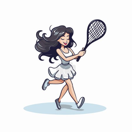 Téléchargez les illustrations : Joueuse de tennis femme dessin animé vectoriel illustration. Sport fille jouer au tennis. - en licence libre de droit