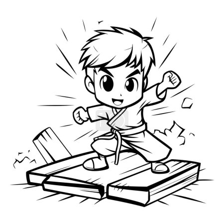 Illustration for Black and White Cartoon Illustration of Martial Arts Kid Boy Practicing Martial Art for Coloring Book - Royalty Free Image