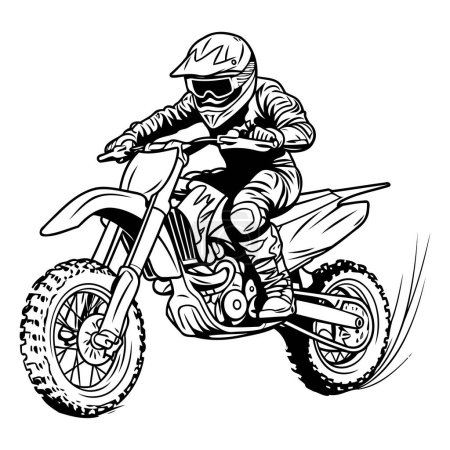 Téléchargez les illustrations : Motocross coureur sur une moto. Illustration vectorielle monochrome - en licence libre de droit
