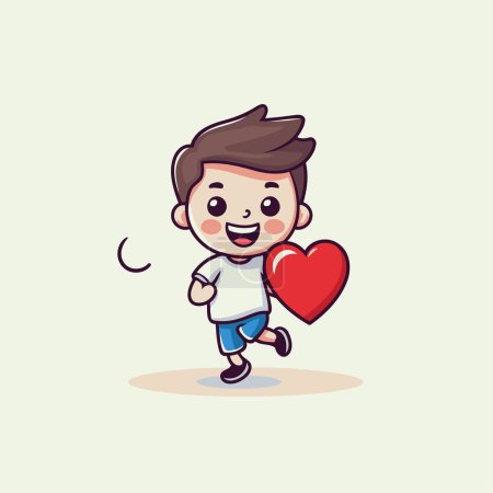 Illustration for Cute boy running and holding heart. Vector cartoon character illustration. - Royalty Free Image