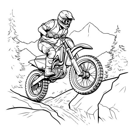 Téléchargez les illustrations : Cavalier de motocross sur une route de montagne. Illustration vectorielle d'un motocycliste. - en licence libre de droit