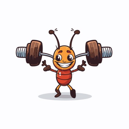 Illustration for Cute ant lifting dumbbells character cartoon style vector illustration. - Royalty Free Image
