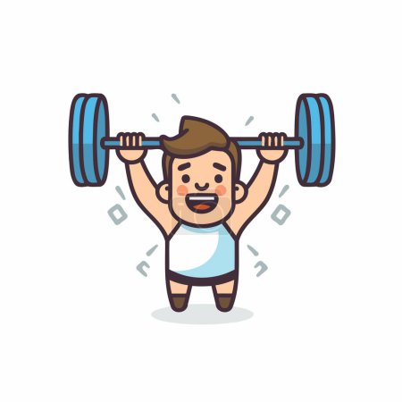 Illustration for Fitness boy character with dumbbells. Flat style vector illustration. - Royalty Free Image