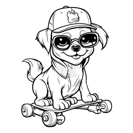Téléchargez les illustrations : Illustration vectorielle de Mignon chien avec planche à roulettes. Caractère de bande dessinée. - en licence libre de droit