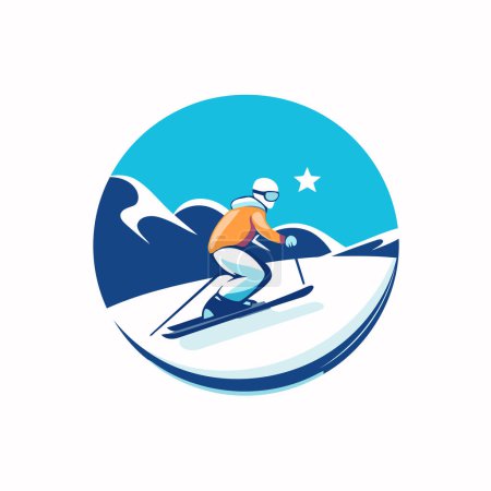 Téléchargez les illustrations : Snowboarder en montagne. Logo de sport d'hiver. Illustration vectorielle. - en licence libre de droit