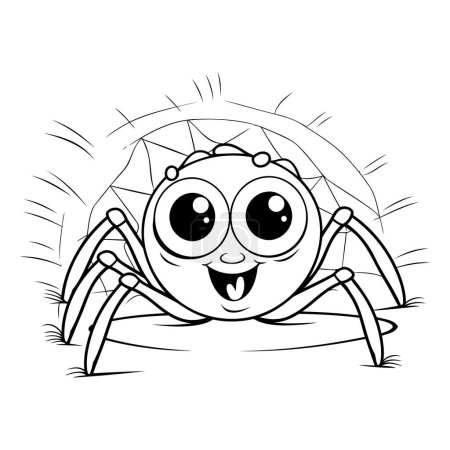 Illustration for Cartoon spider with big eyes. Black and white vector illustration. - Royalty Free Image