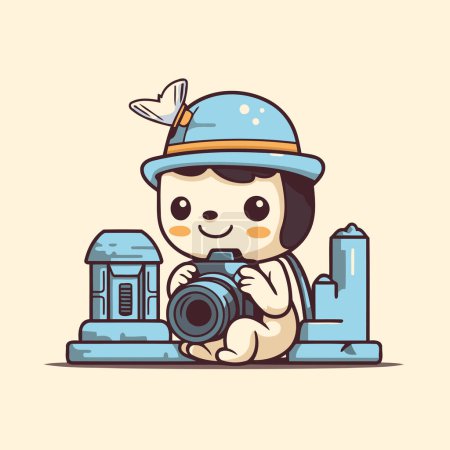 Illustration for Cute photographer with camera. Cute cartoon style. Vector illustration. - Royalty Free Image